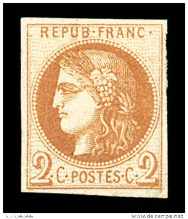 (*) N&deg;40Ab, 2c Brun Rouge Report 1, Tr&egrave;s Jolie Pi&egrave;ce. SUP. R.R. (certificat)   Cote: 7500 Euros  ... - 1870 Ausgabe Bordeaux