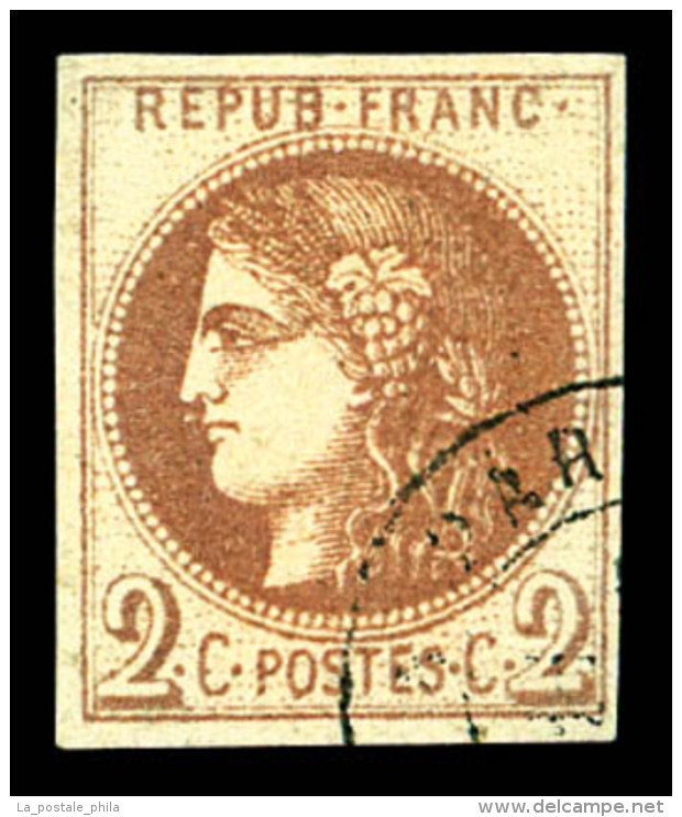 O N&deg;40Aa, 2c Chocolat Rep 1, Jolies Marges. TTB (certificat)   Cote: 1500 Euros   Qualit&eacute;: O - 1870 Bordeaux Printing