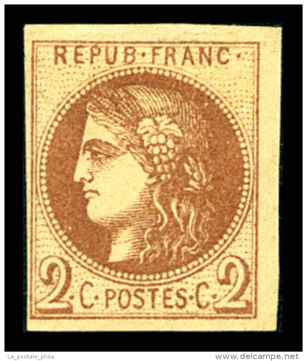 * N&deg;40A, 2c Chocolat Clair Rep I. TTB (certificat)   Cote: 1650 Euros   Qualit&eacute;: * - 1870 Ausgabe Bordeaux