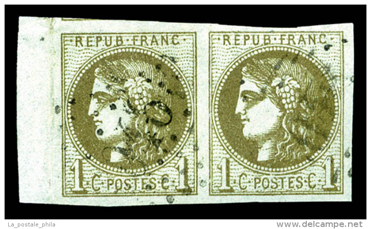 O N&deg;39Cc, 1c Olive-bronze Rep 3 En Paire Bord De Feuille Lat&eacute;ral, Tr&egrave;s Jolie Couleur, TTB... - 1870 Ausgabe Bordeaux