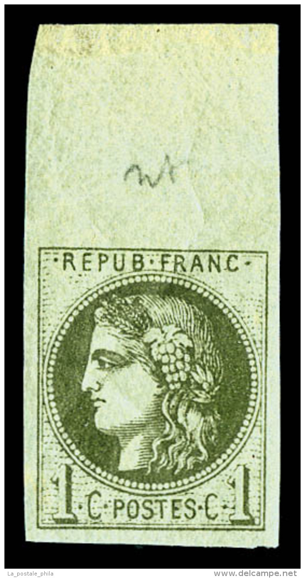 ** N&deg;39Ab, 1c Olive Fonc&eacute; Report I (1er &egrave;tat), Bord De Feuille, TTB (certificat)     ... - 1870 Bordeaux Printing