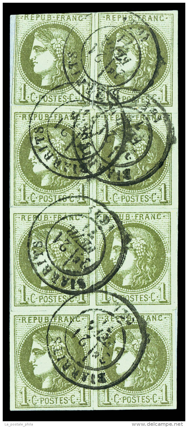 O N&deg;39A, 1c Olive Rep 1, Huit Ex Obl Cad Biarrits 21 F&eacute;v 71 Sur Son Support, 2 Ex Def Sinon TB Ou B.... - 1870 Emissione Di Bordeaux