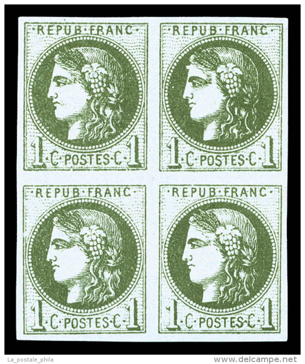 (*) N&deg;39A, 1c Olive Report 1 En Bloc De Quatre, TB (sign&eacute; Brun/Calves/certificat)   Cote: 1350 Euros  ... - 1870 Bordeaux Printing