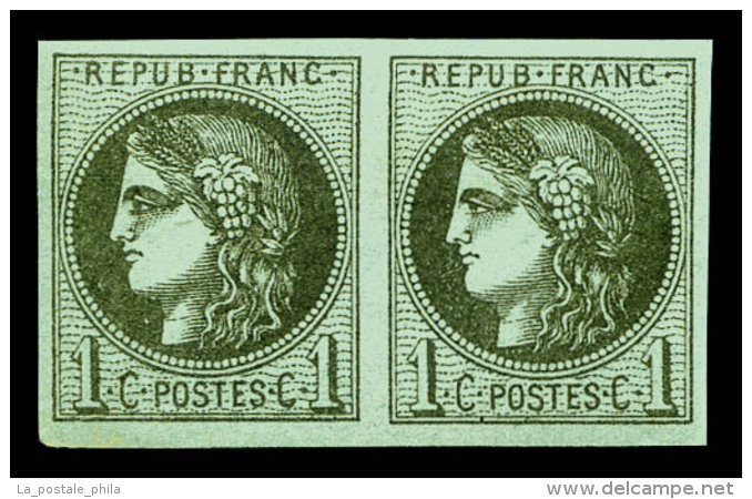 ** N&deg;39A, 1c Olive Report 1 En Paire, Fra&icirc;cheur Postale, SUP (certificat)      Qualit&eacute;: ** - 1870 Bordeaux Printing