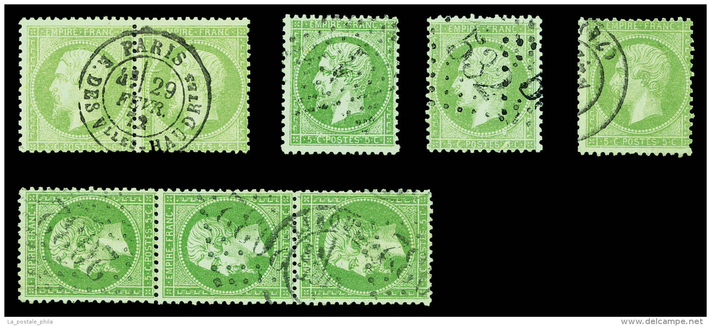 O N&deg;35, 5c Vert-p&acirc;le Sur Bleu, Ensemble De 5 Exemplaires Dont Bde De 3 Et Paire. TB/SUP (certificat)  ... - 1871-1875 Ceres