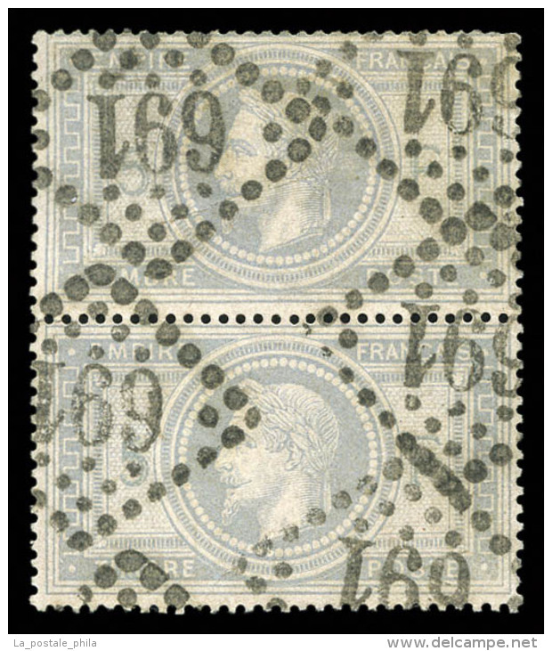 O N&deg;33, 5F Violet-gris En Paire Obl GC 691. TTB. R. (certificat)   Cote: 2300 Euros   Qualit&eacute;: O - 1863-1870 Napoléon III. Laure