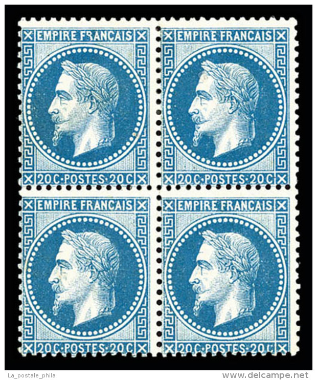 * N&deg;29B, 20c Bleu Type II: Vari&eacute;t&eacute; "FPANCAIS" Tenant &agrave; Normaux Dans Un Bloc De Quatre, SUP... - 1863-1870 Napoleon III With Laurels