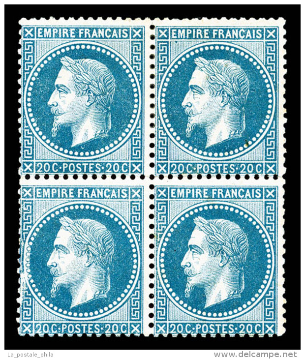 ** N&deg;29B, 20c Bleu Type II: Vari&eacute;t&eacute; Retouche Du Cadre Tenant &agrave; Normaux Dans Un Bloc De... - 1863-1870 Napoléon III. Laure