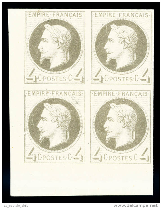 ** N&deg;27Bf, Rothschild, 4c Gris Non Dentel&eacute; En Bloc De Quatre Coin De Feuille (1ex), Fra&icirc;cheur... - 1863-1870 Napoleon III With Laurels