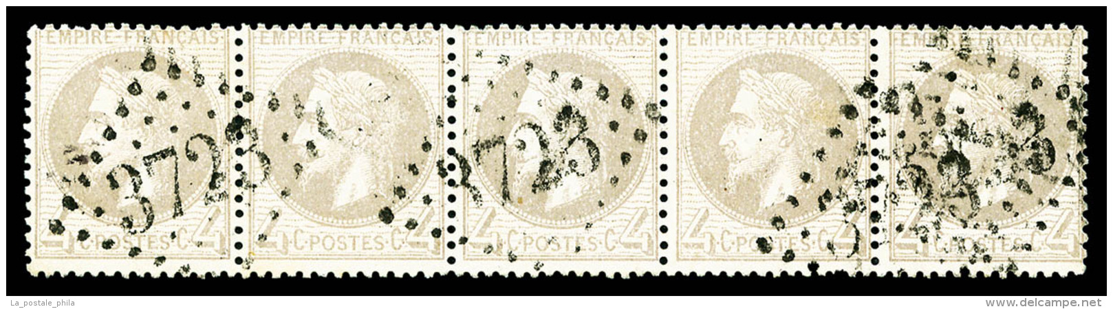 O N&deg;27Ab, 4c Gris-lilas En Bande De Cinq Horizontale, TTB (sign&eacute;/certificat)   Cote: 615 Euros  ... - 1863-1870 Napoleon III With Laurels