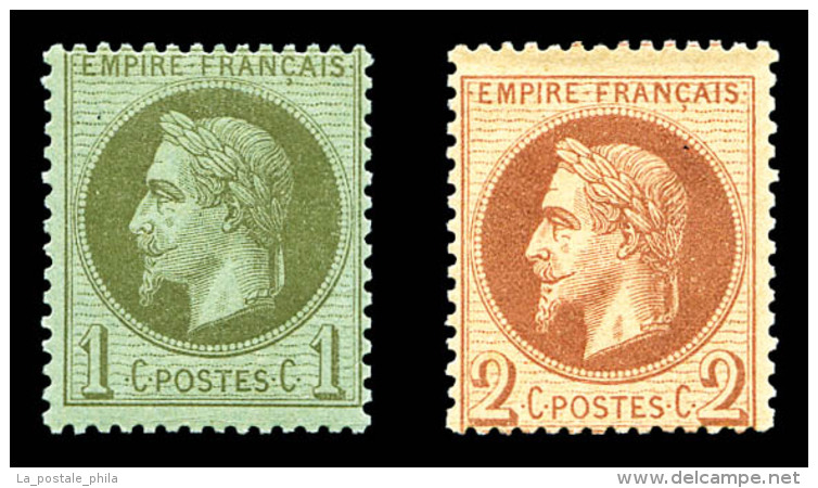 ** N&deg;25/26, Laur&eacute;s, 1c Bronze Et 2c Rouge Brun, Les 2 Exemplaires TTB      Qualit&eacute;: ** - 1863-1870 Napoléon III. Laure