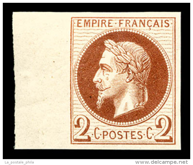 ** N&deg;26Af, 2c Brun Non Dentel&eacute;, Impression De Rothschild, Bord De Feuille Lat&eacute;ral, SUP... - 1863-1870 Napoleon III With Laurels