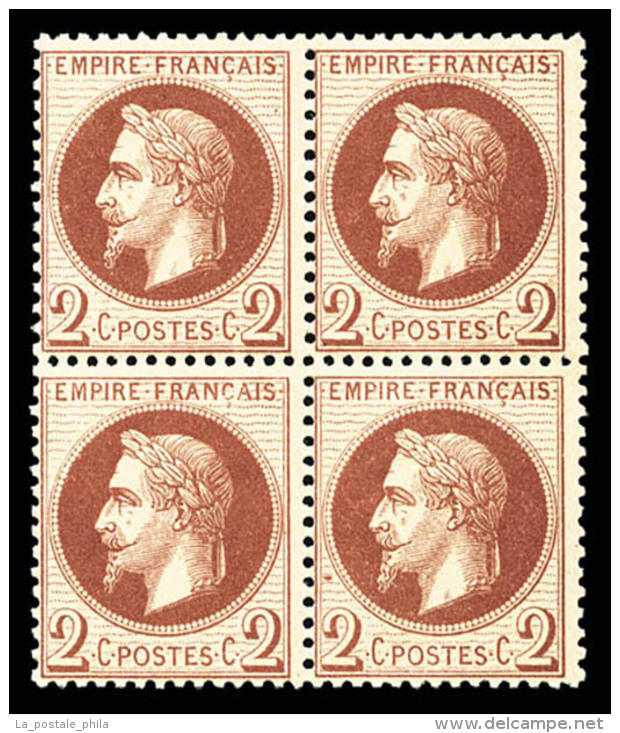 ** N&deg;26, 2c Rouge-brun En Bloc De Quatre, Fra&icirc;cheur Postale, SUPERBE (certificat)      Qualit&eacute;: ** - 1863-1870 Napoléon III. Laure