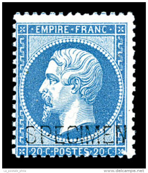 ** N&deg;22d, 20c Bleu Surcharg&eacute; 'SPECIMEN'. SUP (sign&eacute; Brun/certificat)      Qualit&eacute;: ** - 1862 Napoléon III.