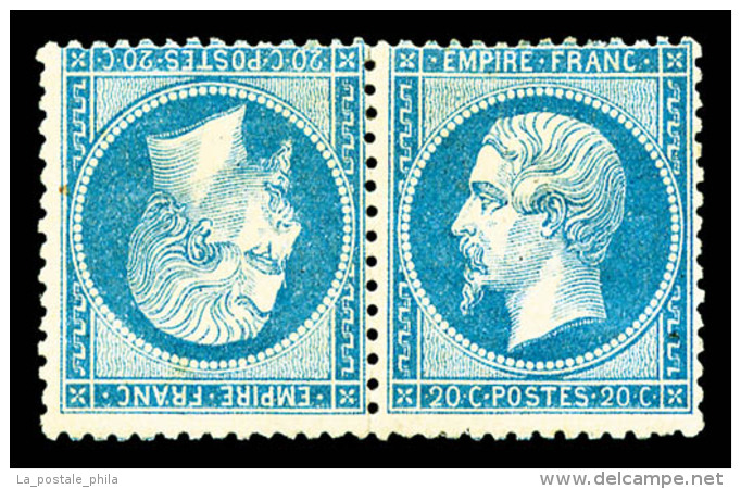 * N&deg;22b, 20c Bleu En Paire T&ecirc;te-b&ecirc;che Horizontale, TB (sign&eacute; Pasquet/certificat)   Cote:... - 1862 Napoleon III