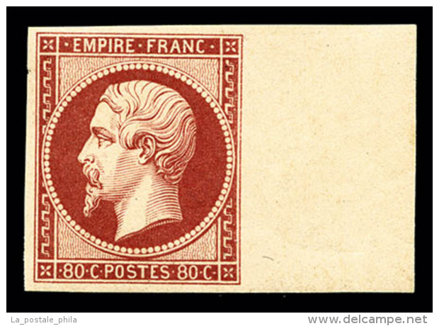 ** N&deg;17Ah, 80c Carmin-rose, Impression De 1862, Bord De Feuille Lat&eacute;ral Droit (charni&egrave;re Sur... - 1853-1860 Napoléon III.