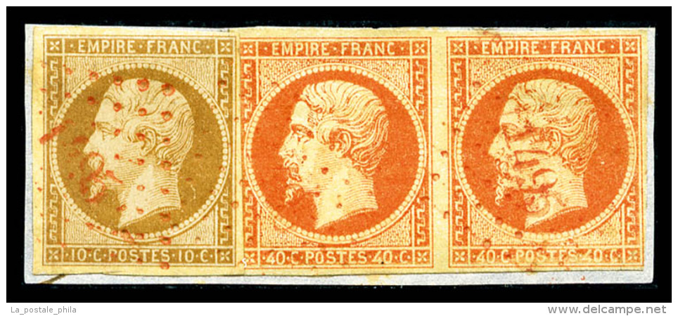 O 10c Bistre +2 Ex 40c Orange Oblit&eacute;r&eacute;s PC Rouge '1495' Sur Son Support, TB (sign&eacute;... - 1853-1860 Napoleon III