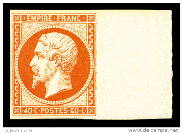 * N&deg;16a, 40c Orange-vif, Grand Bord De Feuille Lat&eacute;ral, Fra&icirc;cheur Postale. SUPERBE. R.R.... - 1853-1860 Napoleon III