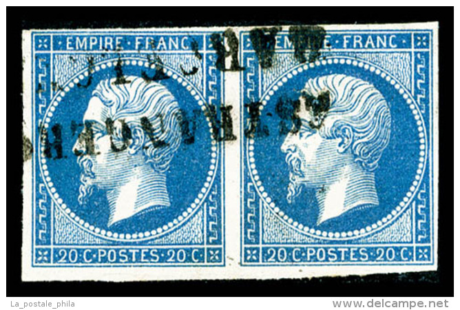 O N&deg;14B, 20c Bleu Obl Estrangero Barcelona En Paire, TB   Cote: 130 Euros   Qualit&eacute;: O - 1853-1860 Napoleon III