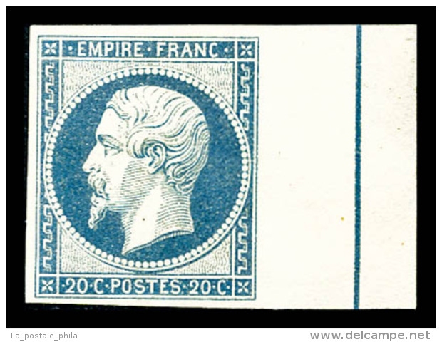 ** N&deg;14Ai, 20c Bleu Laiteux, Bord De Feuille Lat&eacute;ral Avec Filet D'encadrement, SUPERBE (sign&eacute;... - 1853-1860 Napoleon III