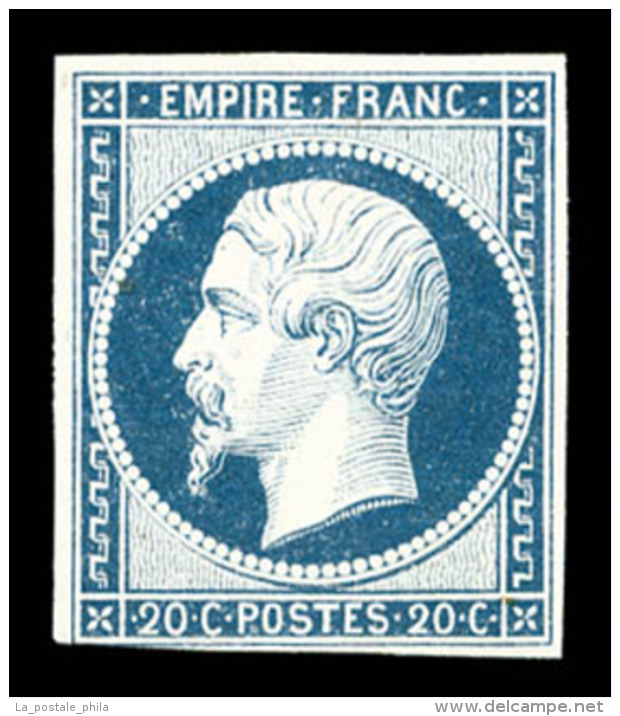 ** N&deg;14Af, 20c Bleu Laiteux Type I, Marge Courte En Bas Mais Intacte, Frais, TB      Qualit&eacute;: ** - 1853-1860 Napoleon III