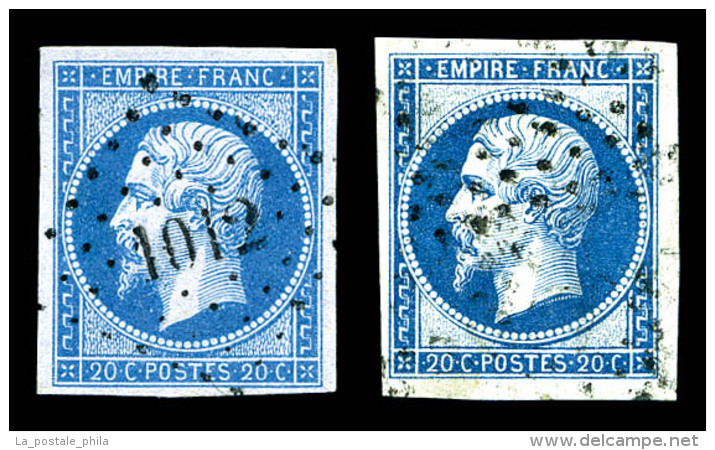 O N&deg;14Ae/Ba, 20c Empire: Bleu Sur Lilas Type I Et Bleu Sur Vert Type II, Les 2 Ex TB   Cote: 280 Euros  ... - 1853-1860 Napoleone III