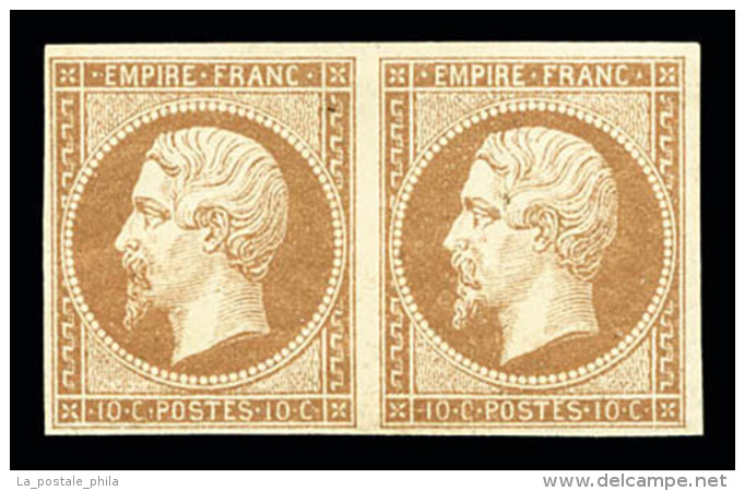 * N&deg;13B, 10c Brun Clair Type II En Paire Horizontale Quasi **, Fra&icirc;cheur Postale, SUP (certificat)  ... - 1853-1860 Napoleon III