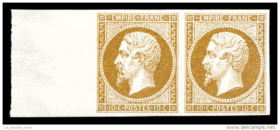 ** N&deg;13B, 10c Brun-clair Type II En Paire Bord De Feuille Lat&eacute;ral, Fra&icirc;cheur Postale, SUPERBE... - 1853-1860 Napoléon III.