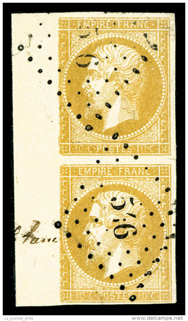 O N&deg;13Aa, 10c Jaune-citron En Paire Bord De Feuille Lat&eacute;ral, SUP (certificat)      Qualit&eacute;: O - 1853-1860 Napoleone III