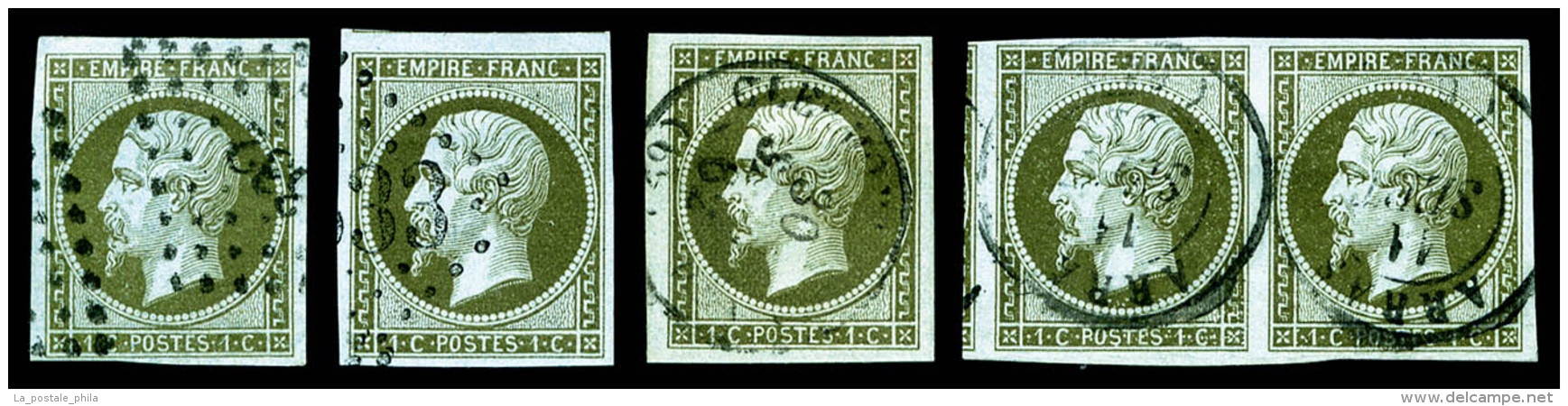 O 1c, Ensemble Compos&eacute; De 3 Ex Avec Obl Diff&eacute;rentes + Une Paire, TB/TTB   Cote: 565 Euros  ... - 1853-1860 Napoléon III.