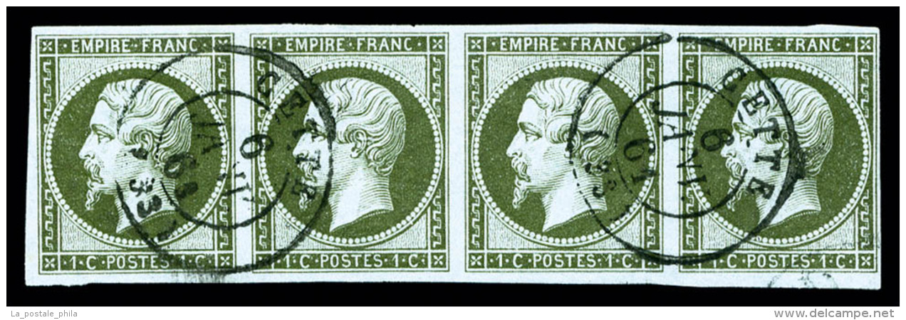 O N&deg;11, 1c Olive En Bande De Quatre Horizontale, Oblit&eacute;ration Cachet &agrave; Date CETTE Du 6/1/1861,... - 1853-1860 Napoléon III.