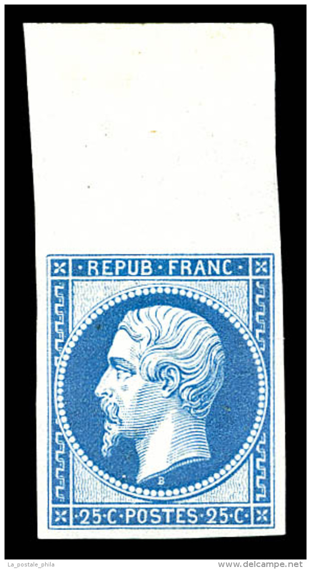 ** N&deg;10c, 25c Bleu, Impression De 1862, Bord De Feuille, Fra&icirc;cheur Postale, SUPERBE (certificat)     ... - 1852 Luis-Napoléon