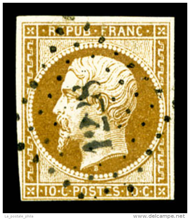 O N&deg;9, 10c Bistre-jaune, Une Marge Courte Mais Filet Intact, TB (certificat)   Cote: 750 Euros  ... - 1852 Louis-Napoléon