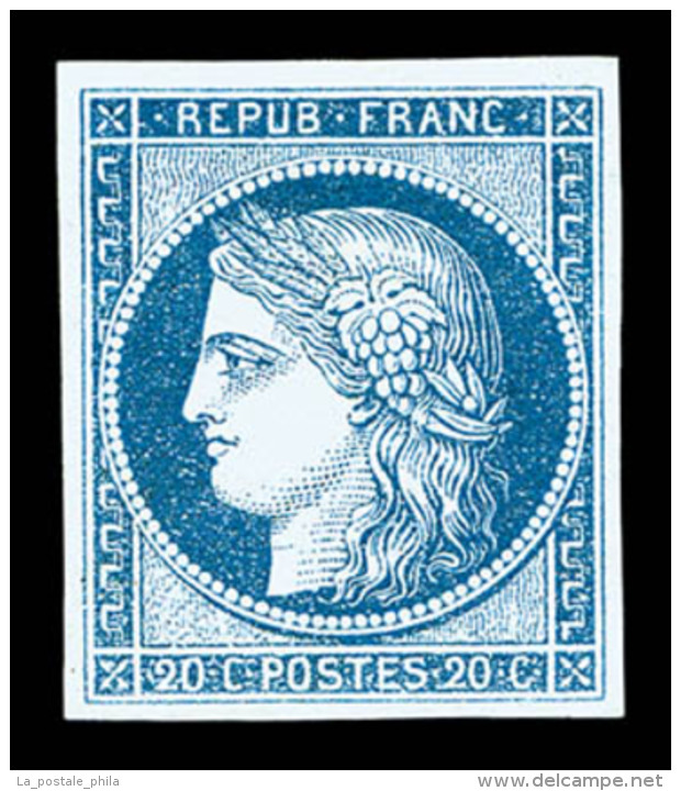 * N&deg;8b, Non &eacute;mis, 20c Bleu Sur Azur&eacute;, Quatre Belles Marges, Frais Et Tr&egrave;s Beau... - 1849-1850 Cérès