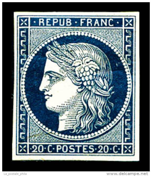 * N&deg;8a, Non &eacute;mis, 20c Bleu Fonc&eacute;, Grande Fra&icirc;cheur, RARE Et TTB (certificat)   Cote: 3800... - 1849-1850 Ceres