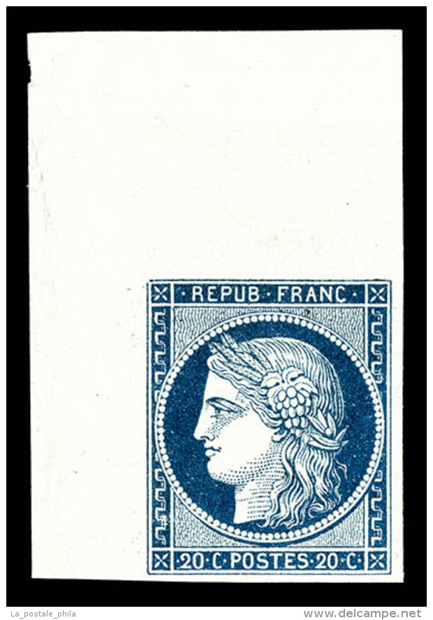 (*) N&deg;8, Non &eacute;mis, 20c Bleu Sur Jaun&acirc;tre, Coin De Feuille, MAGNIFIQUE (sign&eacute;... - 1849-1850 Ceres