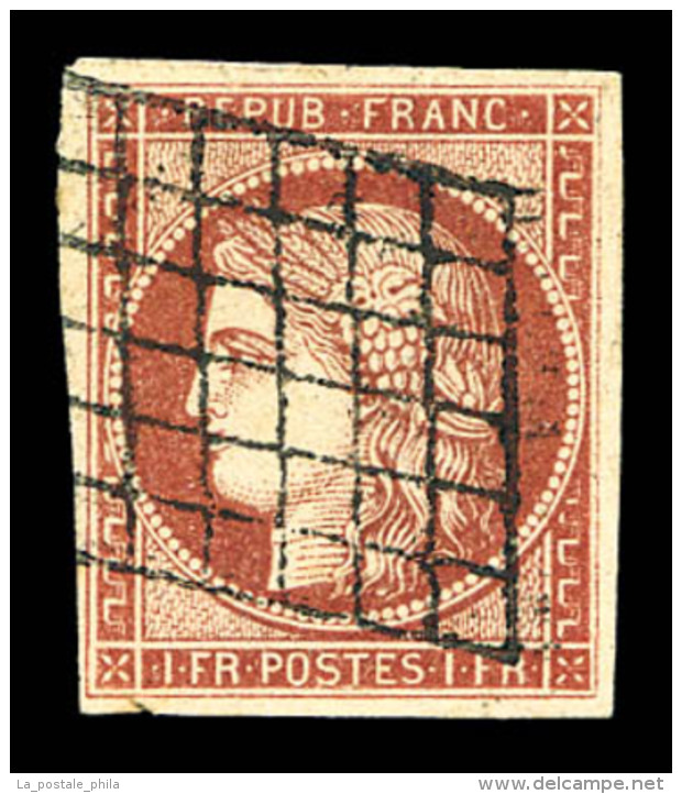 O N&deg;6A, 1F Rouge-brun Obl Grille Pos&eacute;e. TB (sign&eacute; Scheller/certificat)   Cote: 2700 Euros  ... - 1849-1850 Ceres