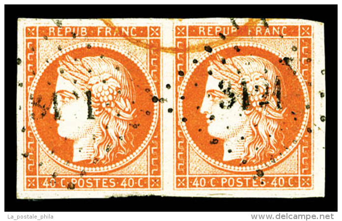 O N&deg;5, 40c Orange En Paire Obl PC '3121', Jolies Marges, TTB (sign&eacute; Brun/certificat)   Cote: 1200 Euros ... - 1849-1850 Ceres