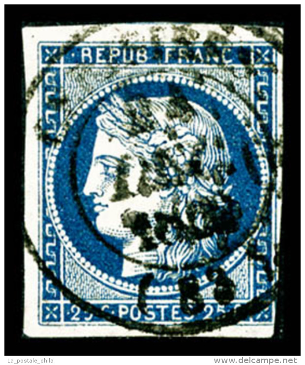 O N&deg;4, 25c Bleu Oblit&eacute;ration Moyen Cachet &agrave; Date Type 14 Du 24 Decembre 1850, Petit Pelurage,... - 1849-1850 Ceres