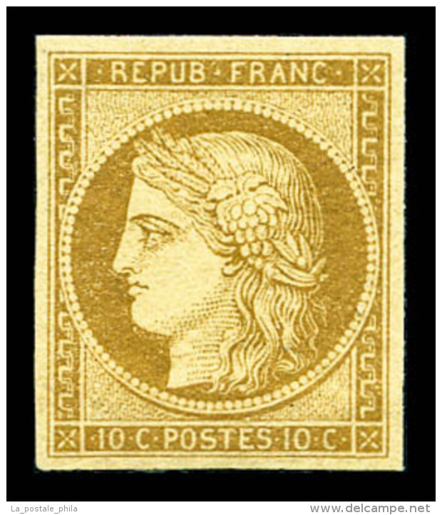 * N&deg;1, 10c Bistre-jaune, Tr&egrave;s Frais. SUP (certificat)   Cote: 3000 Euros   Qualit&eacute;: * - 1849-1850 Cérès