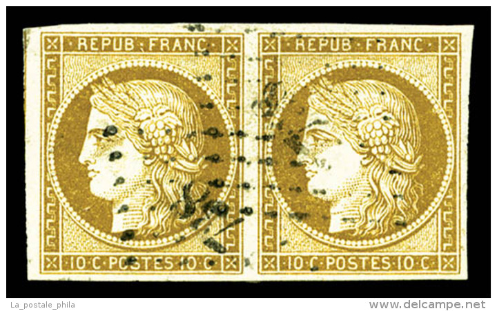 O N&deg;1, 10c Bistre-jaune En Paire Horizontale Obl PC '738', Jolie Pi&egrave;ce, TTB (sign&eacute;... - 1849-1850 Ceres