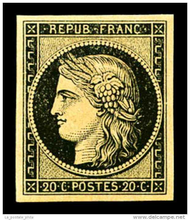 ** N&deg;3, 20c Noir Sur Jaune, Fra&icirc;cheur Postale, SUP (certificat)      Qualit&eacute;: ** - 1849-1850 Ceres