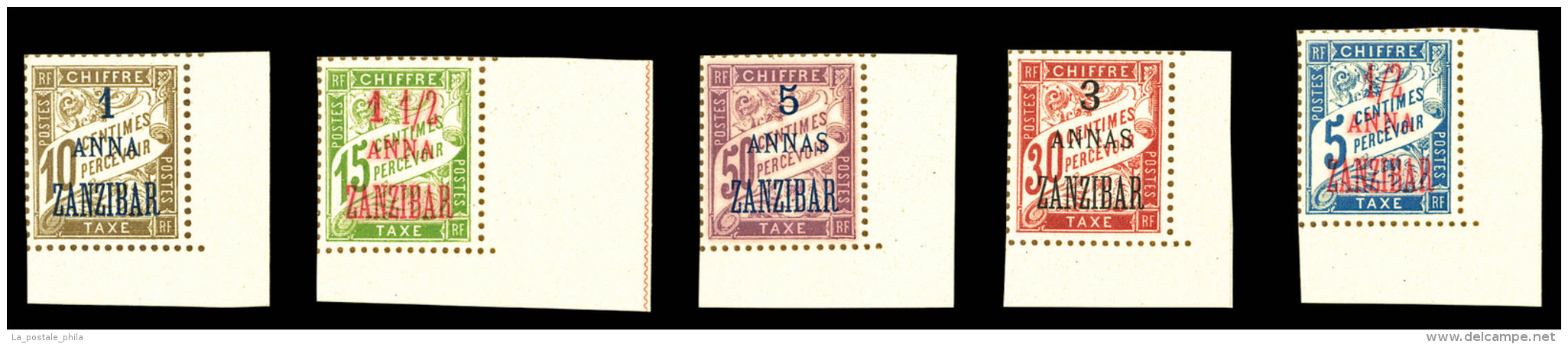 (*) Zanzibar: N&deg;1/5, (Cote Maury), S&eacute;rie De 1897, Tirage Sur Bristol Avec Dentelure Figur&eacute;e, Les... - Ongebruikt