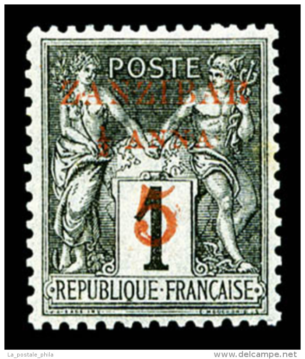 * Zanzibar: N&deg;12a, 1/2a Et 5 Sur 1c Noir Sur Azur&eacute; Type II, TTB   Cote: 330 Euros   Qualit&eacute;: * - Unused Stamps
