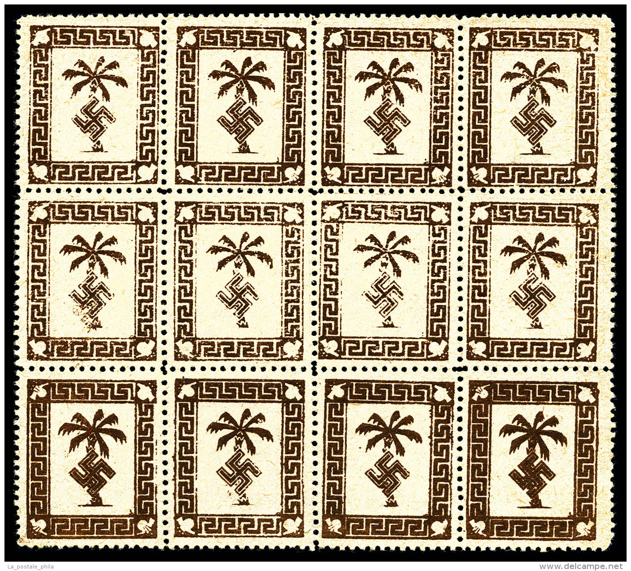 (*) Tunisie: N&deg;1a/b, Palmier De L'Afrika Korps Marron: Bloc De 12 Comprenant 4 Vari&eacute;t&eacute;s Marron... - Altri & Non Classificati