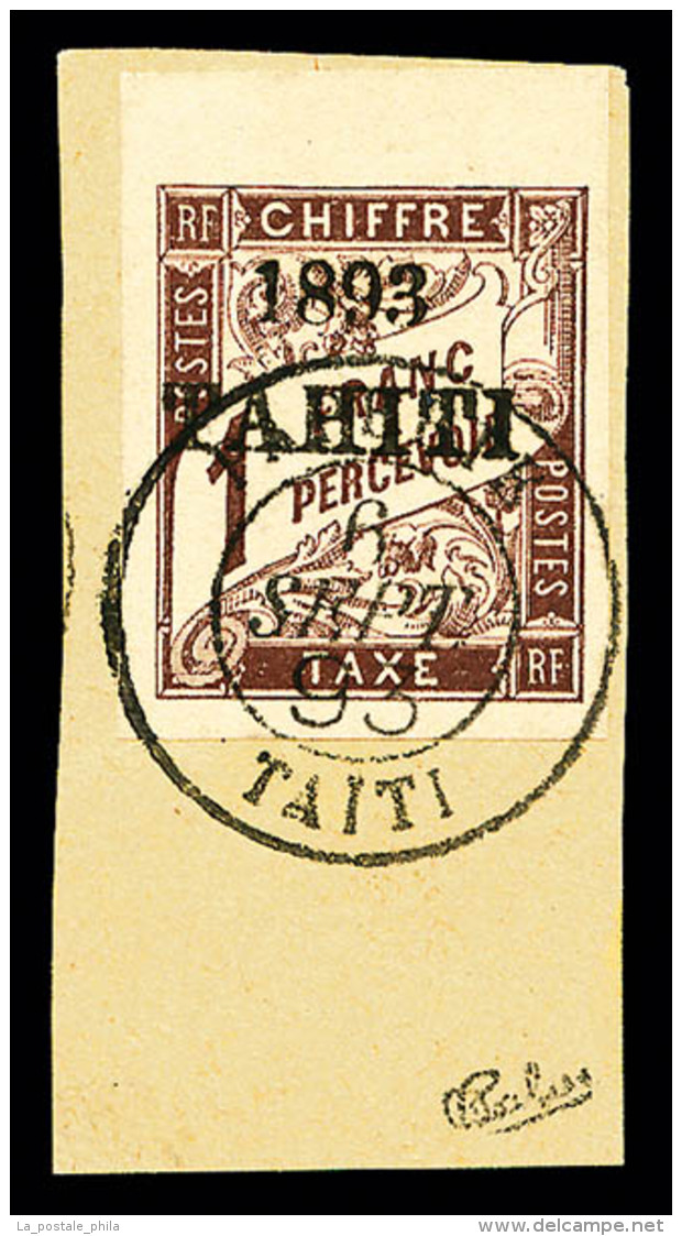 O Tahiti: N&deg;25, 1F Marron Bord De Feuille Sup&eacute;rieur Sur Fragment, SUP (sign&eacute; Calves/certificat)  ... - Used Stamps