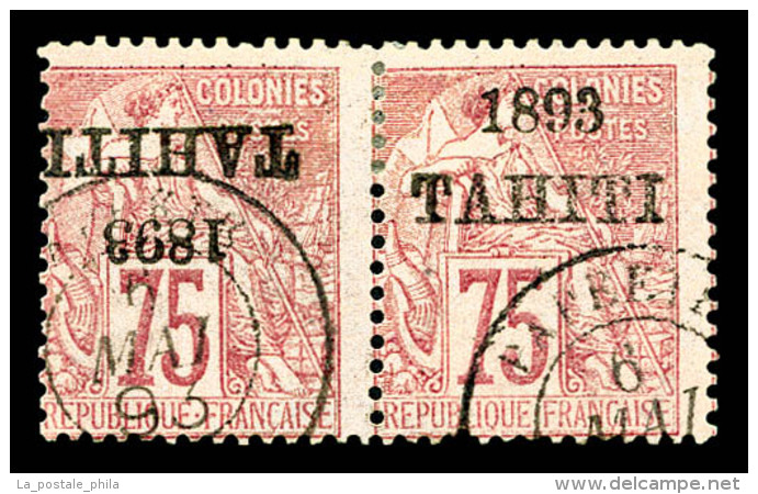 O Tahiti: N&deg;29b, 75c Rose Surcharge Renvers&eacute;e Tenant &agrave; Normal   Cote: 460 Euros   Qualit&eacute;:... - Used Stamps