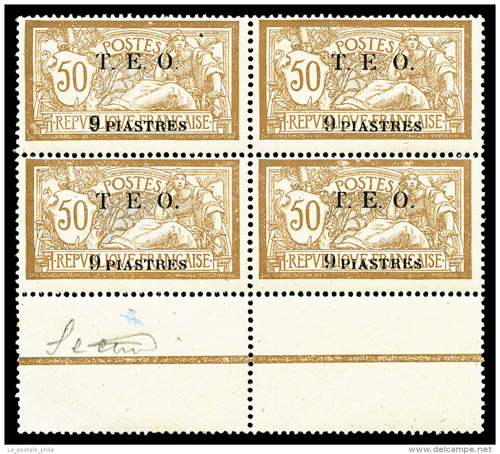 ** Syrie: N&deg;9a, "9" Gras Tenant &agrave; Normaux En Bloc De Quatre Bas De Feuille, SUP (certificat)   Cote:... - Unused Stamps