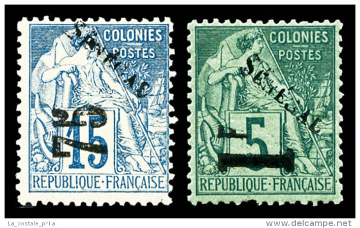 * S&eacute;n&eacute;gal: N&deg;6/7, 75 Sur 15c Bleu Et 1F Sur 5c Vert, Les 2 Exemplaires TB (certificat)   Cote:... - Unused Stamps