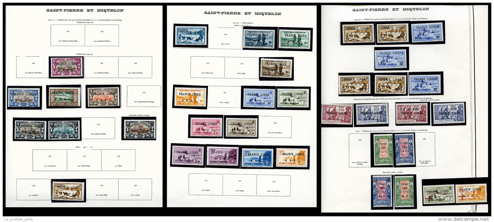 * Saint Pierre Et Miquelon: N&deg;235/311, 1941/42: 'FRANCE LIBRE' Ensemble Compos&eacute; De 38 Exemplaires TB  ... - Unused Stamps